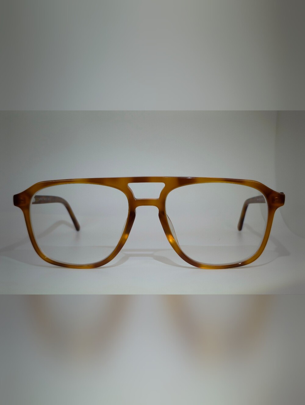 Effect. Tortoiseshell Square double Bridge Eyeglasses - Honey Amber